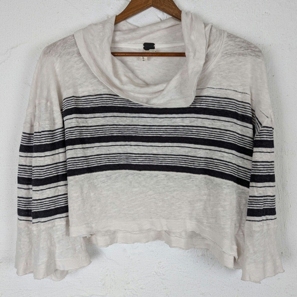 We the Free Linen Crop Top Cowl Neck Sheer Boho Lagenlook Coastal Womens Small